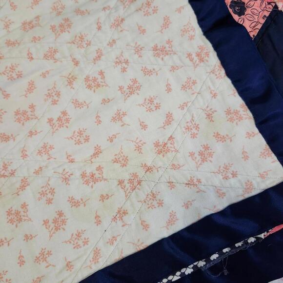 Handmade Triangle Patchwork Quilt Bedding Throw Blanket Pink Navy Blue - Picture 8 of 8